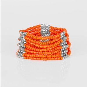 Orange & Silver Seed Bead Bracelet - Stretch Style - NWT